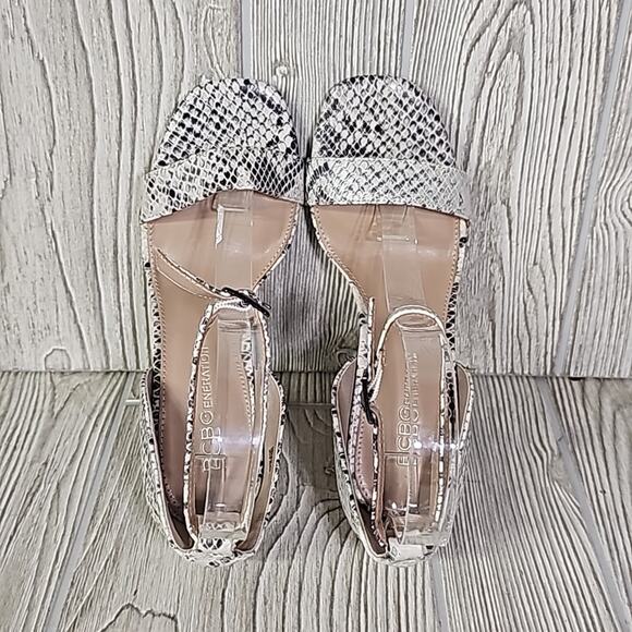 BCBGeneration Lexana Snakeprint Leather Ankle Strap Heeled Sandals Womens 5 NEW - Picture 6 of 13
